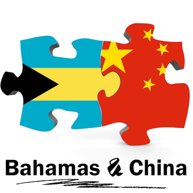 China and Bahamas flags in puzzle