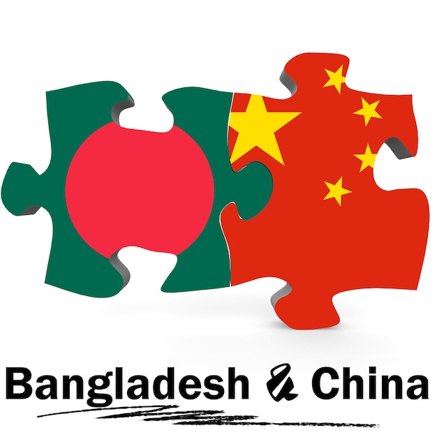 China and Bangladesh flags in puzzle