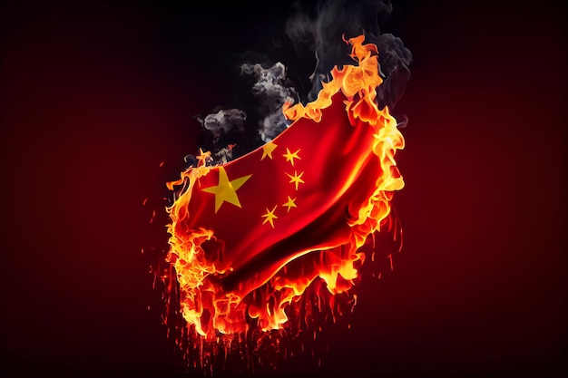 China Burning Flag China war conflict fire crisis concept Generative AI