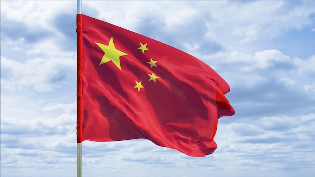 China flag on the background of the sky. 3D rendering.