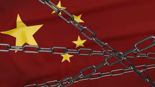 The china flag and chain for business content 3d rendering.
