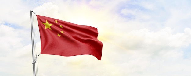 China flag waving on sky background 3D Rendering