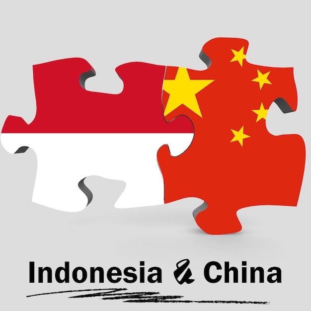 China and Indonesia flags in puzzle