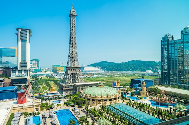 China, Macau - September 10 2018 - Beautiful eiffel tower landmark of parisian hotel and r