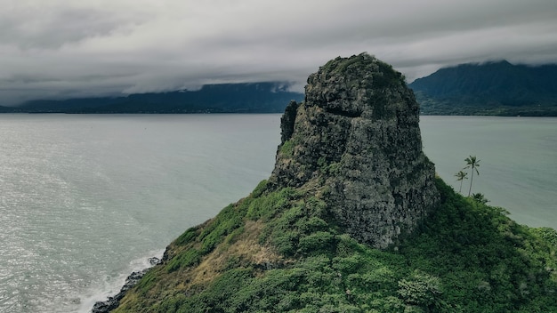 China Man's Hat. Aerial panorama of the island Mokolii of the East Coast of Oahu, Hawaii