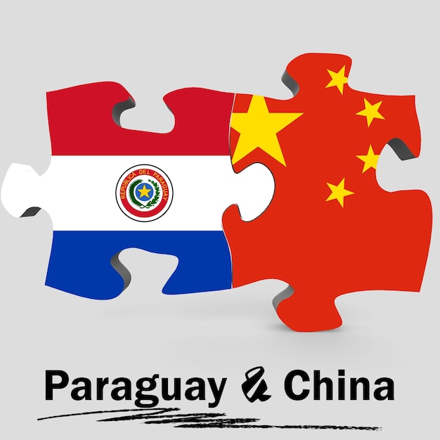 China and Paraguay flags in puzzle