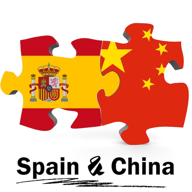 China and Spain flags in puzzle