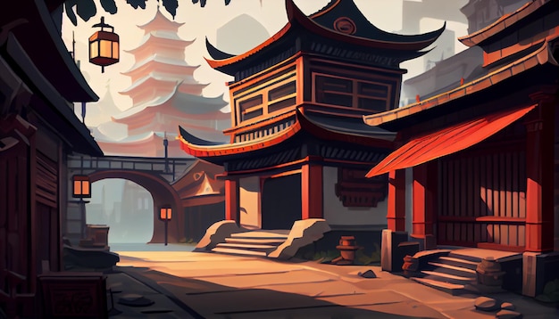 China town 2D background environment for a mobile game A high quality horizontal background landscape Gaming template design location Generative ai