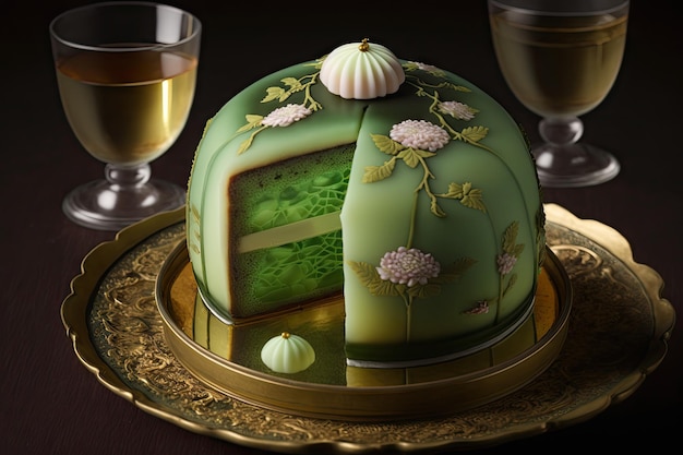 Chinese ascot cake jade shu cake with sweet filling on table created with generative ai