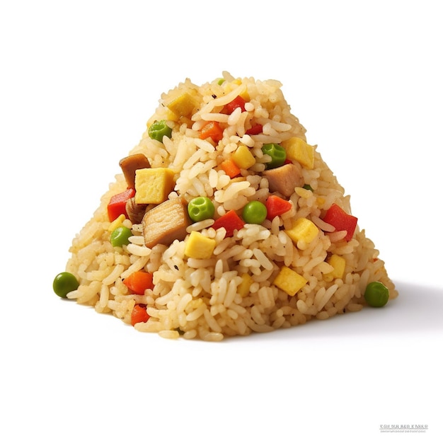 Chinese Asian Egg and Vegetable Fried Rice on a White Plate on the White Background