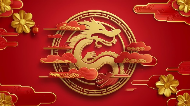 Chinese Banner With Traditional Dragon Silhouette Icon