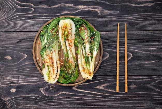 Chinese cabbage pak choi cooked in hot spices