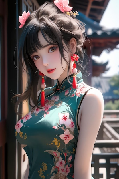 chinese cheongsam girl illustration