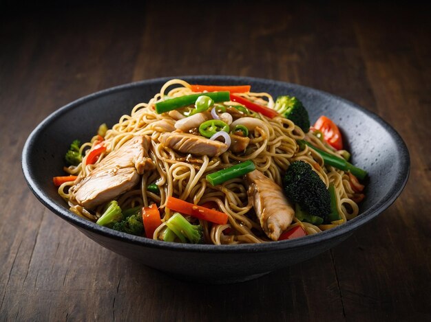 Chinese chow mein with chicken and vegetables