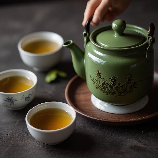 Photo chinese clay teapot with green tea