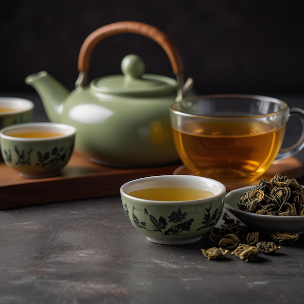 Photo chinese clay teapot with green tea