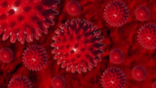 Chinese coronavirus COVID-19 under the microscope. 3d illustration