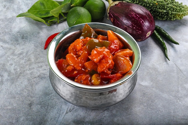 Chinese cuisine Prawn sweet and sour sauce with vegetables