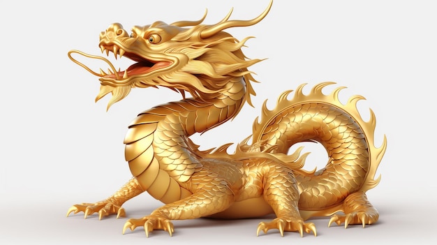 Chinese dragon gold Isolated on white background AI Generative