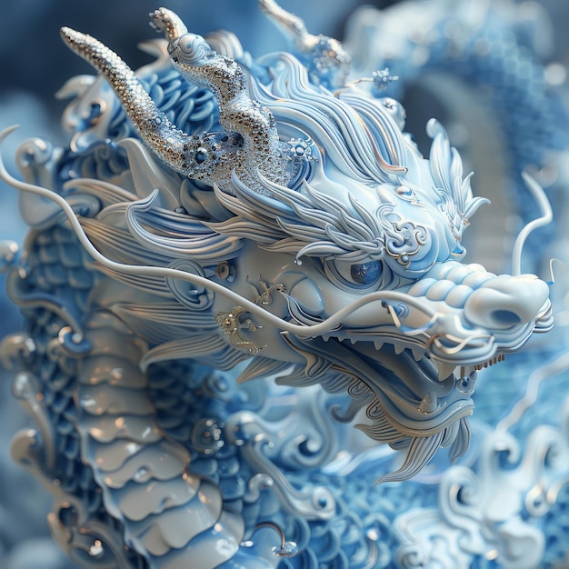 Photo chinese dragon statue closeup of the head of a dragon