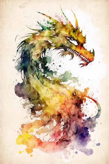 Chinese dragon watercolor abstract backgroundGenerative AI