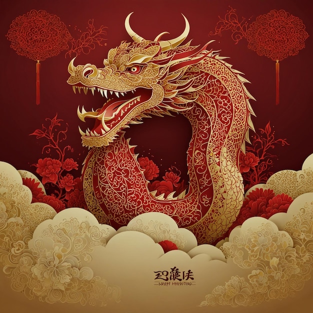 a chinese dragon with chinese writing on it