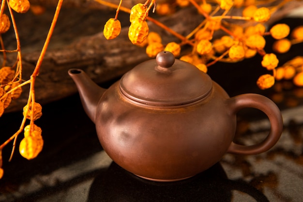 Chinese festival, family reunion Mid-Autumn Festival, teapot and dry tree