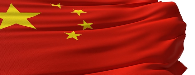 Chinese flag close up on white background 3D rendering