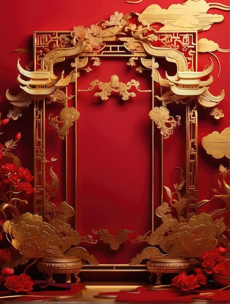 Chinese frame background red and gold