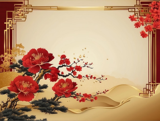 Chinese frame background with dragon red and gold