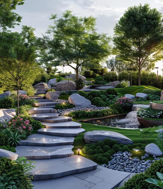 Photo chinese garden landscape design renderings classical modern