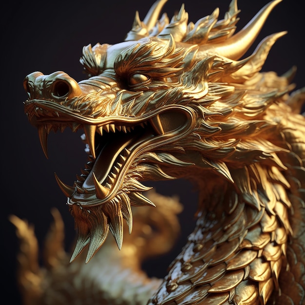 Chinese golden dragon statue Generative AI