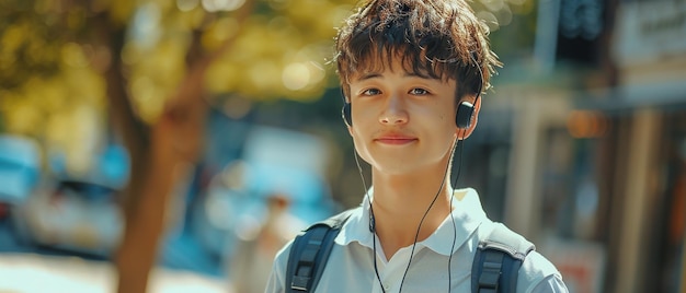 Photo chinese handsome boy wearing a headset