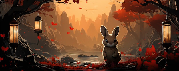 Chinese Happy new year with cute rabbit Animal holidays cartoon character Created with Generative AI