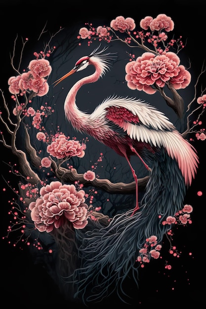 Chinese and Japanese art Cherry blossoms Sakura and Cranes Luxury oriental style background Generatrd AI