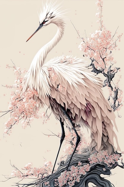 Chinese and Japanese art Cherry blossoms Sakura and Cranes Luxury oriental style background Generatrd AI