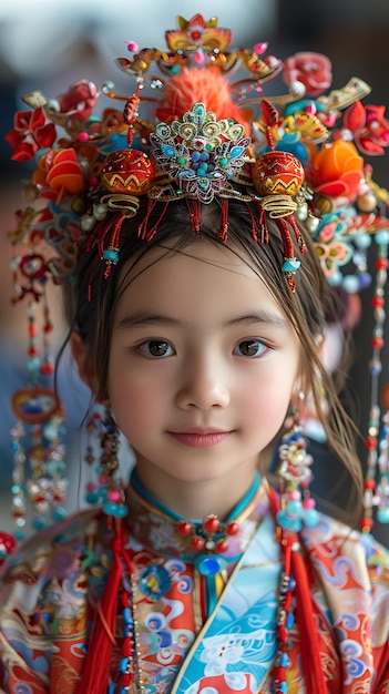 Chinese kids dressed traditional costumes for a cultural event in China