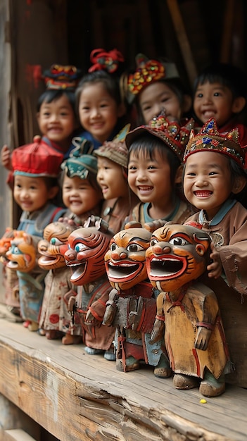 Chinese kids enjoying puppet show in China