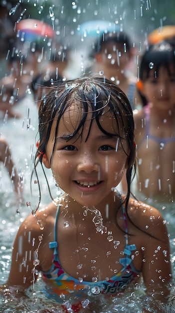 Chinese kids enjoying water park in China