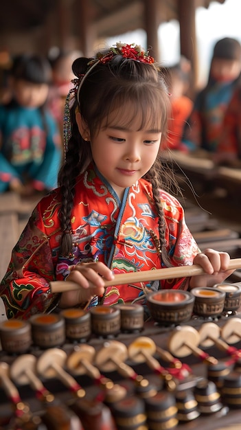 Chinese kids playing traditional musical instruments China