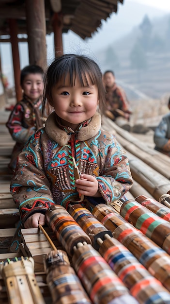 Chinese kids playing traditional musical instruments China