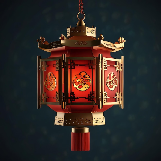 a chinese lantern with a red and gold design on the top