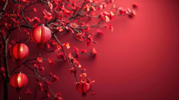 Chinese Lanterns on a Red Wall A Festive Decoration for the Holiday Season