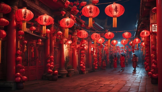 Chinese lanterns and traditional decorations adorn the streets to celebrate Chinese New Year