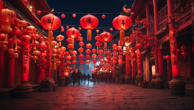 Chinese lanterns and traditional decorations adorn the streets to celebrate Chinese New Year