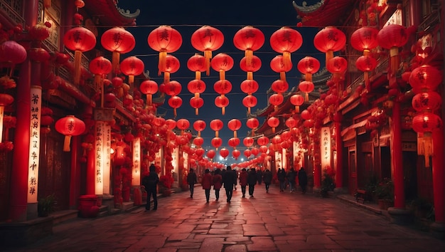 Chinese lanterns and traditional decorations adorn the streets to celebrate Chinese New Year