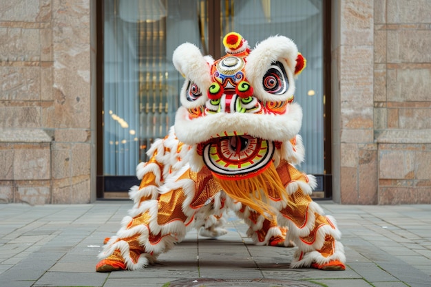 Photo chinese lion dance taking place on the street