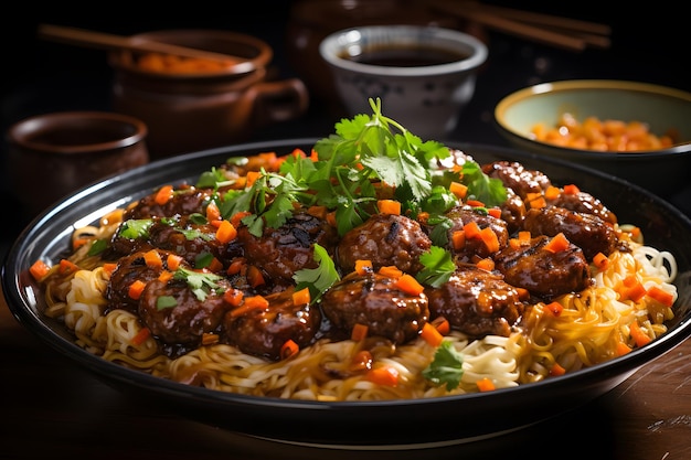 Chinese Main Course A Sichuan dish made with vermicelli noodles ground meat chili bean paste