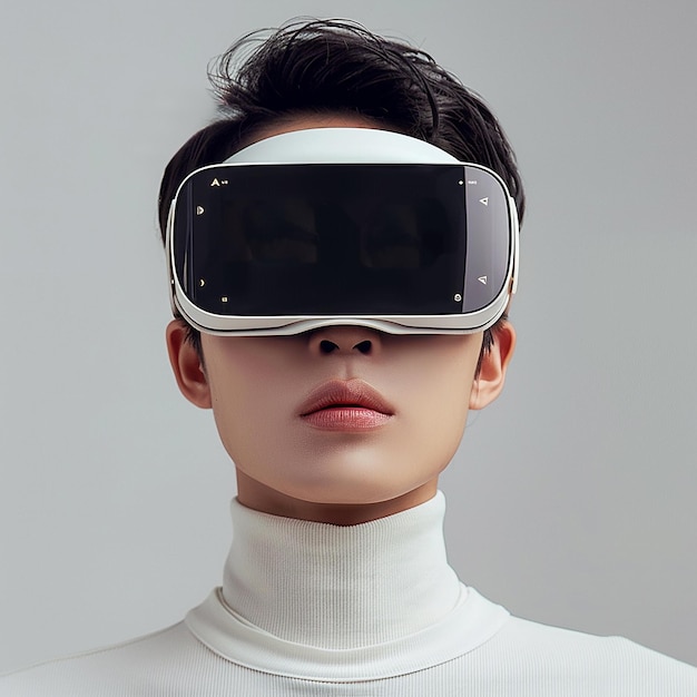 A Chinese Man Wearing VR Glasses Facing Forward