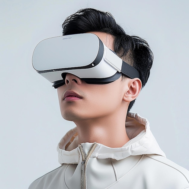 A Chinese Man Wearing VR Glasses Facing Forward